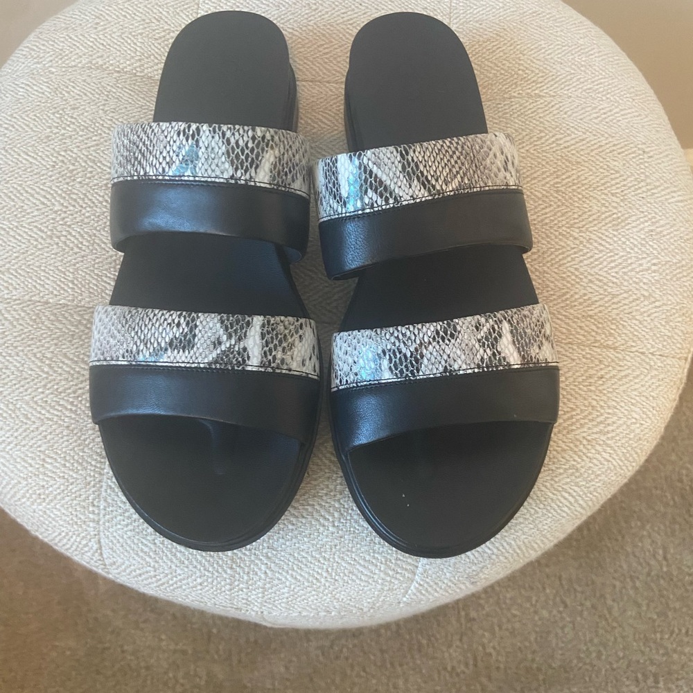 LOGO by Lori Goldstein Black and Snake Pattern Sandals